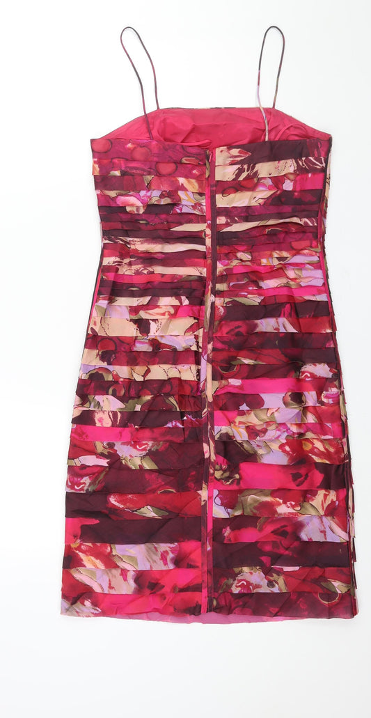 Condici Womens Pink Geometric Polyester Shift Size 8 Square Neck Zip - Layered Frill