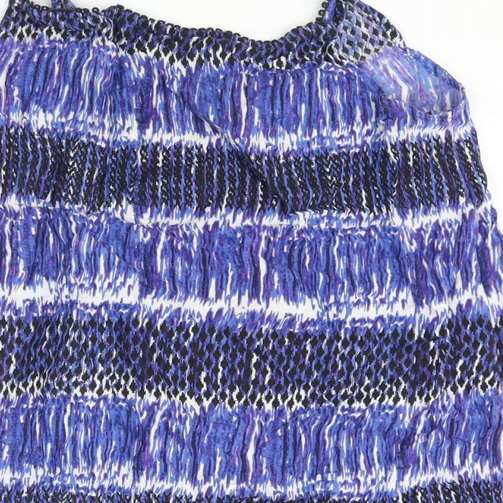 BHS Womens Blue Geometric Viscose Camisole Blouse Size 12 Scoop Neck - Button Detail