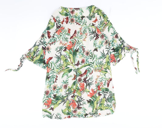 H&M Womens Multicoloured Floral Viscose Mini Size 12 V-Neck Pullover - Tie Detail