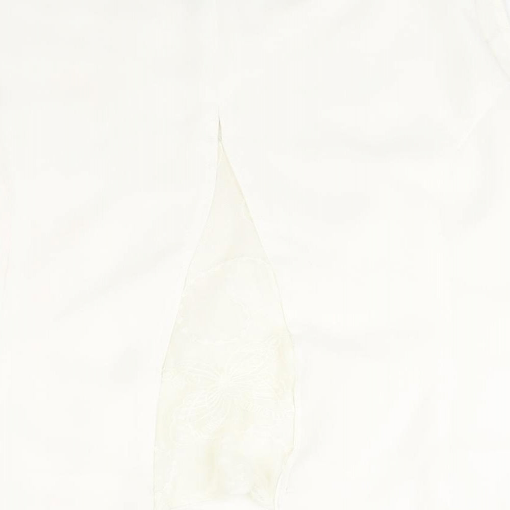 Brand and care label for Roman women’s white polyester camisole blouse, size UK 18, round neck - lace piping detail