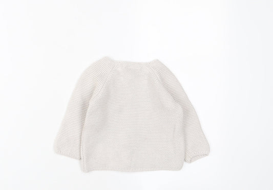 Toffee Moon Girls White Cotton Cardigan Jumper Size 6-9 Months Button - 6-12 Months