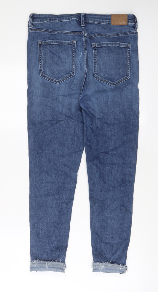 Marks and Spencer Womens Blue Cotton Skinny Jeans Size 12 L25 in Regular Zip