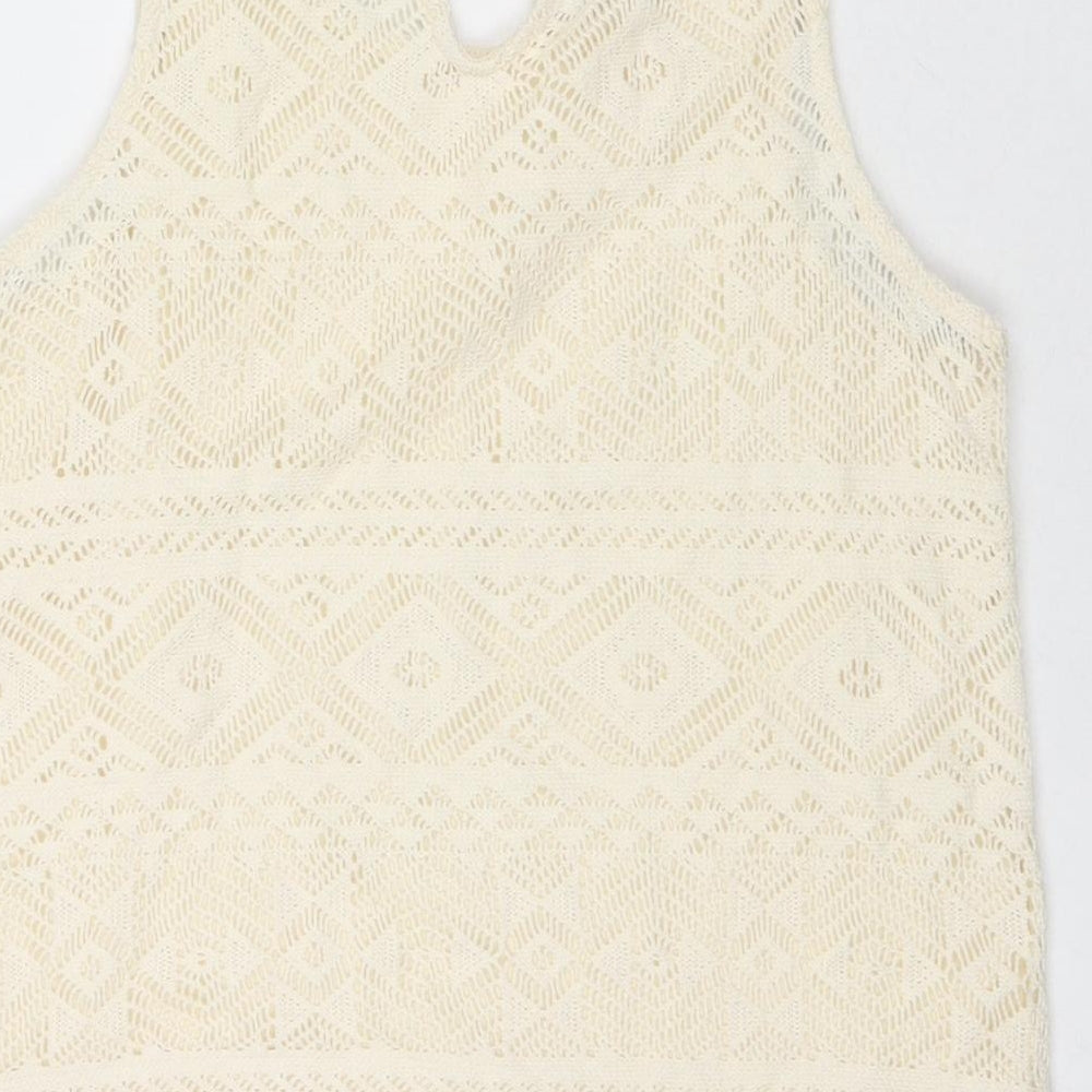 Stradivarius Womens Ivory Polyester Basic Tank Size S Round Neck