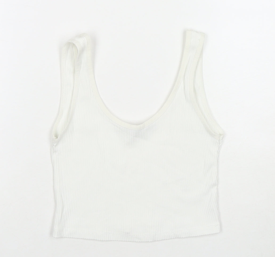 Stradivarius Womens White Polyester Blend Cropped Tank Size S Scoop Neck