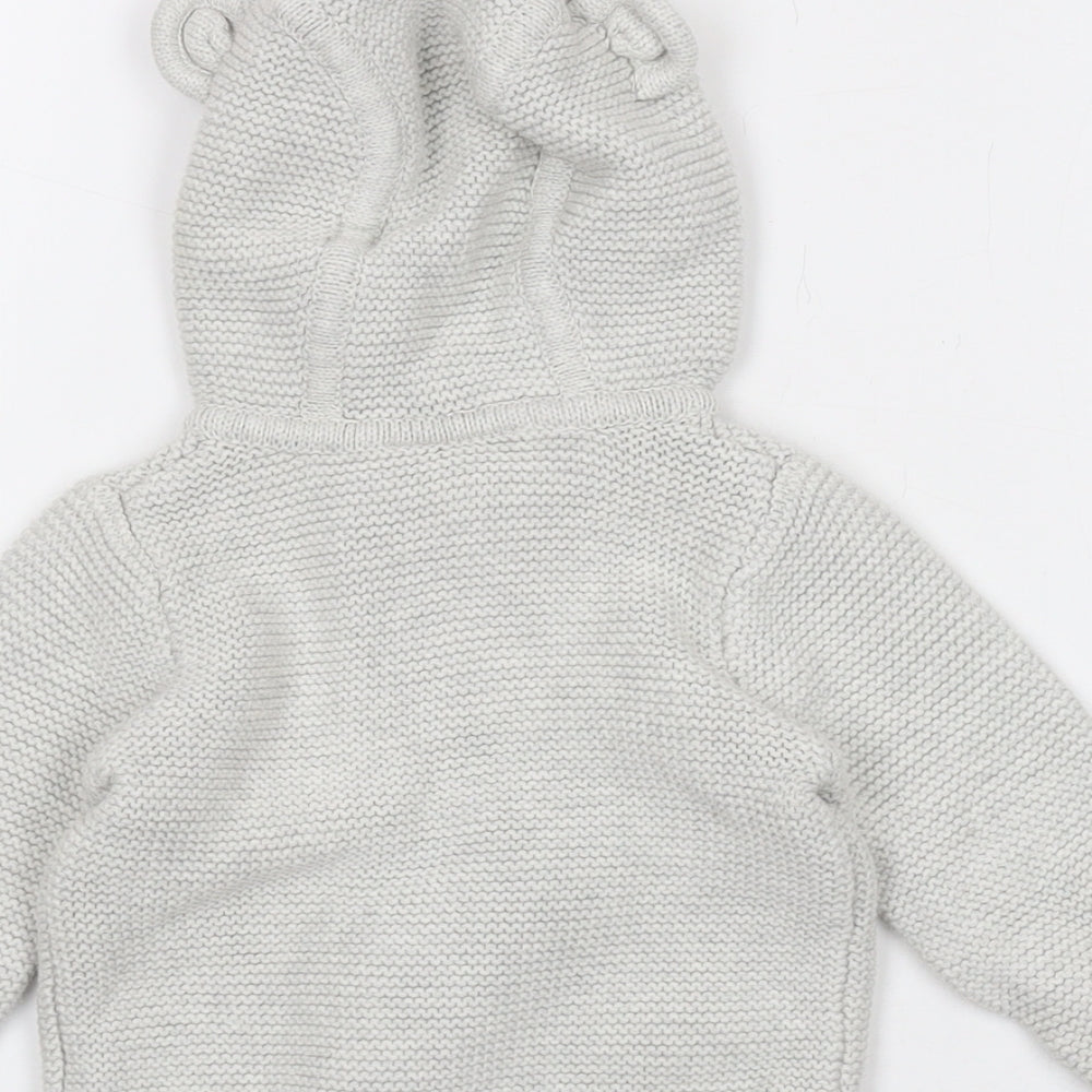 Brand and care label for The White Company Baby Grey Coir Cardigan Jumper, size 3-6, Months Button