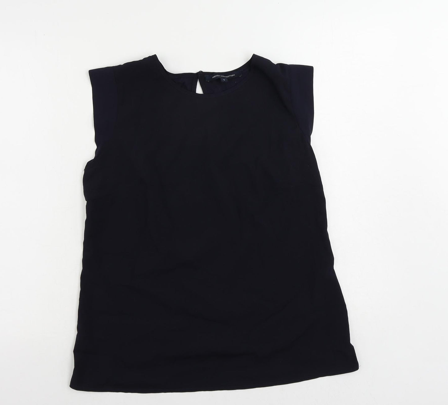 French Connection Womens Blue Polyester Basic Blouse Size L Round Neck