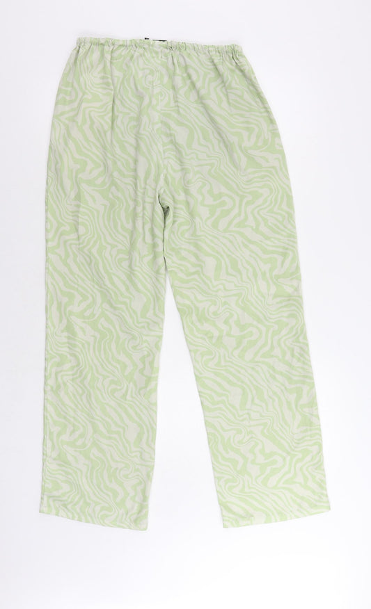 ASOS Womens Green Animal Print Polyester Trousers Size 10 L29 in Regular Drawstring - Adjustable Waist