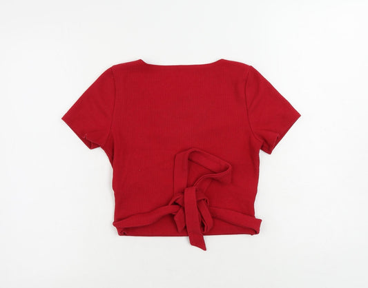Hollister Womens Red Polyester Cropped T-Shirt Size S V-Neck - Belted