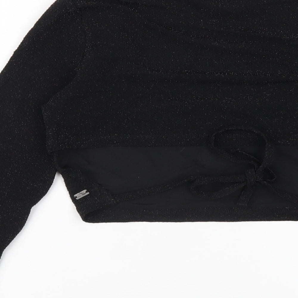 Pull&Bear Womens Black Polyethylene Cropped T-Shirt Size S Round Neck
