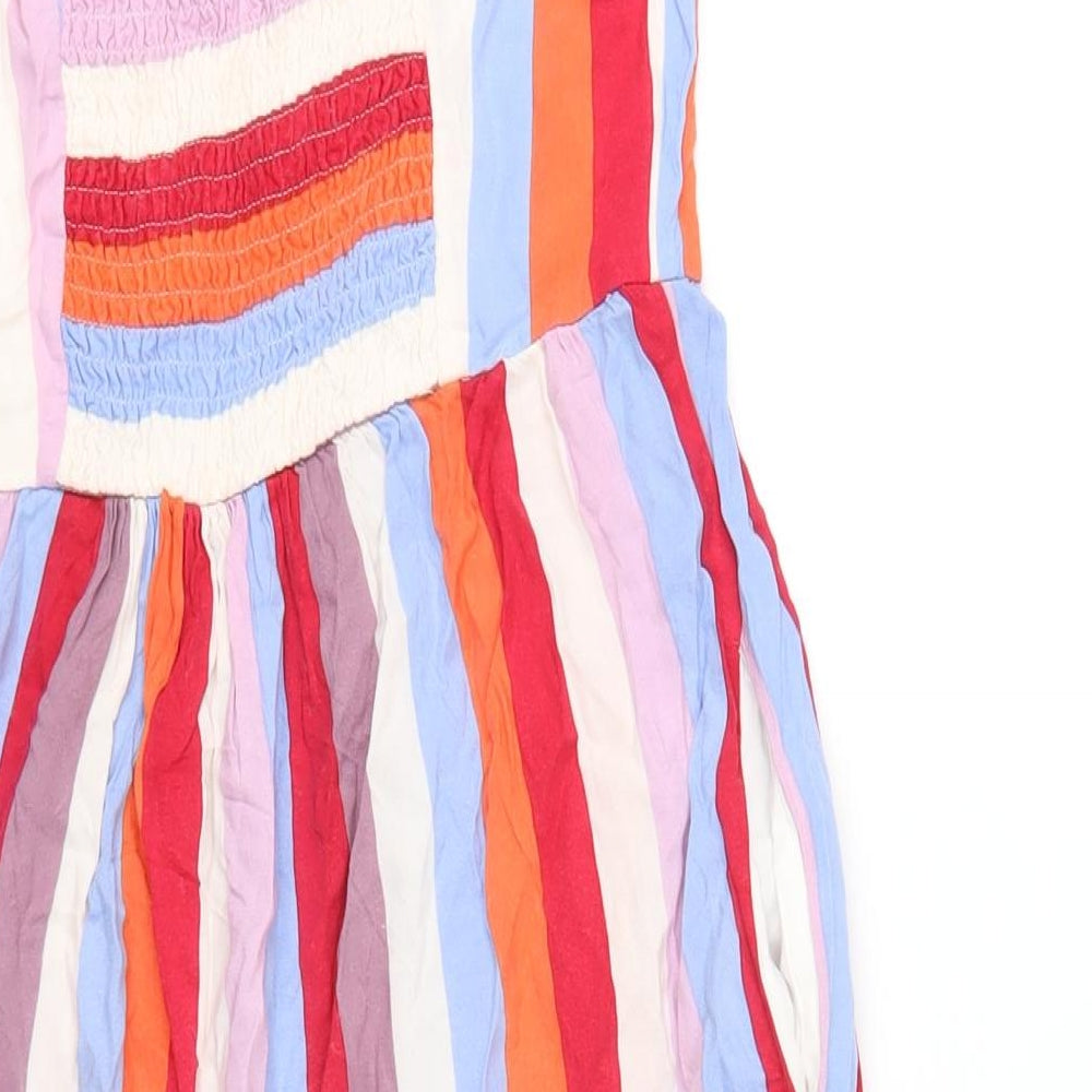 Marks and Spencer Womens Multicoloured Striped Viscose A-Line Size 8 V-Neck Pullover