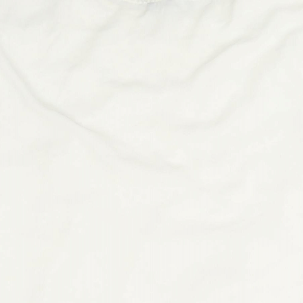 Brand and care label for Red Herring women’s ivory nylon basic blouse, size UK 14, round neck - lace front