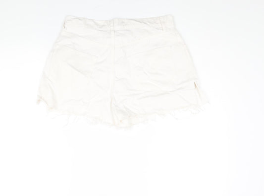 AsYou Womens White Cotton Cut-Off Shorts Size 12 Regular Zip - Side Slits