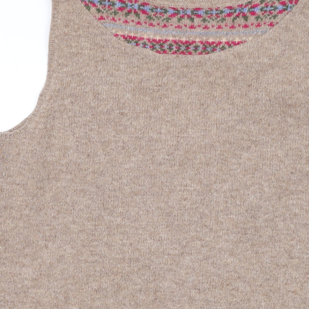 Brand and care label for Crew Clothing Brown Scoop Neck Geometric Wool Cardigan Jumper, size 10