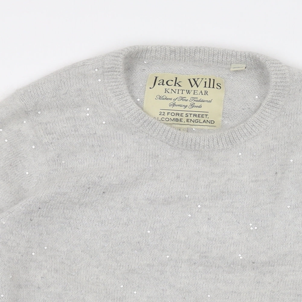 Jack Wills Womens Grey Round Neck Polyester Pullover Jumper Size 12 - Sequins