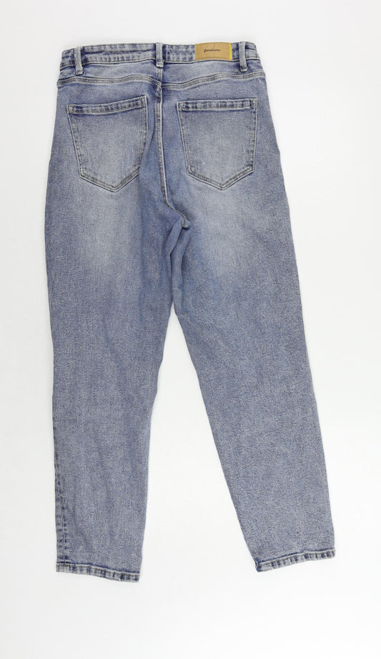 Stradivarius Womens Blue Cotton Mom Jeans Size 12 L27 in Regular Zip