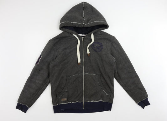 Additional front view of Lee Cooper men’s grey polyester full zip hoodie, size S, - logo