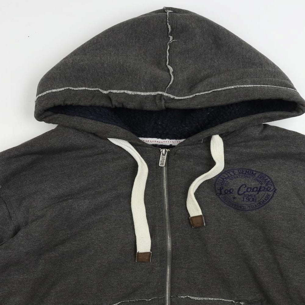 Lee Cooper Mens Grey Polyester Full Zip Hoodie Size S - Logo