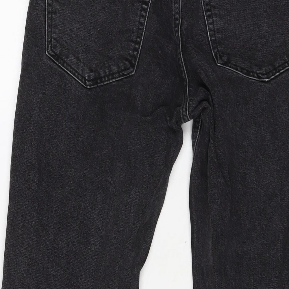 Brand and care label for ASOS women’s grey cotton cropped jeans, size UK 26, in, 24-inch leg regular button