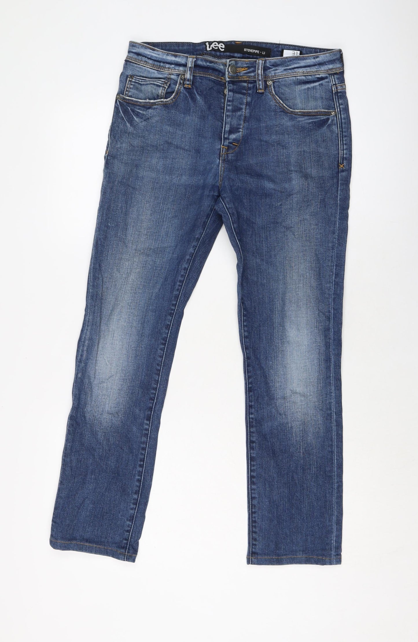 Lee Mens Blue Cotton Straight Jeans Size 31 in L27 in Regular Button