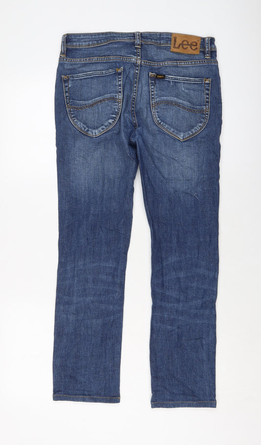 Lee Mens Blue Cotton Straight Jeans Size 31 in L27 in Regular Button
