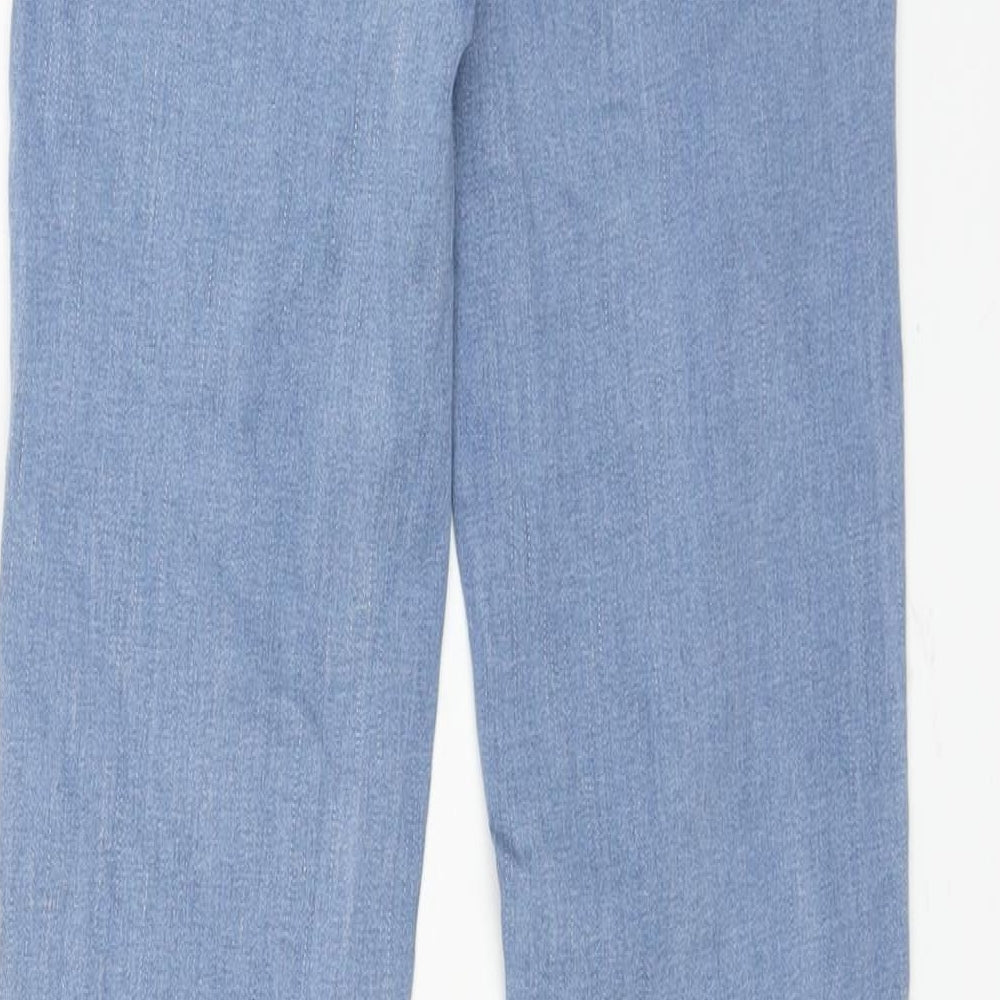 Brand and care label for Toxik3 women’s blue cotton skinny jeans, size UK 8, 29-inch leg regular zip