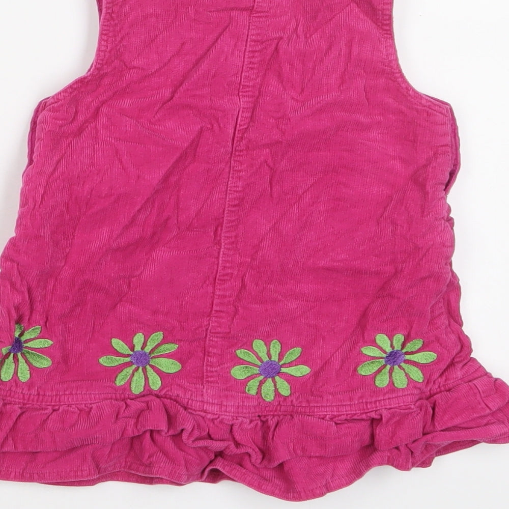 Brand and care label for John Lewis girls’ pink floral cotton a-line, size 18-24, months crew neck button - embroidered