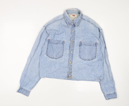 Levi's Womens Blue Cotton Basic Button-Up Size M Collared - Distressed