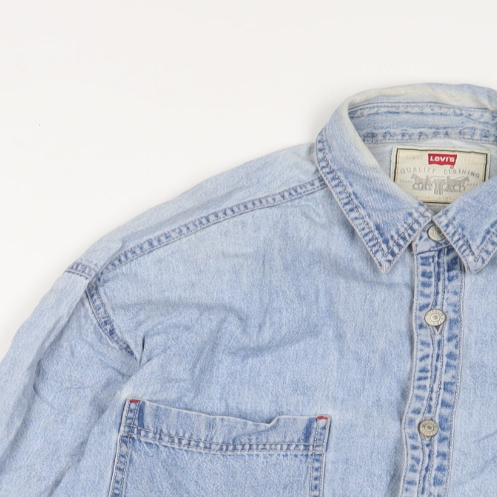 Levi's Womens Blue Cotton Basic Button-Up Size M Collared - Distressed