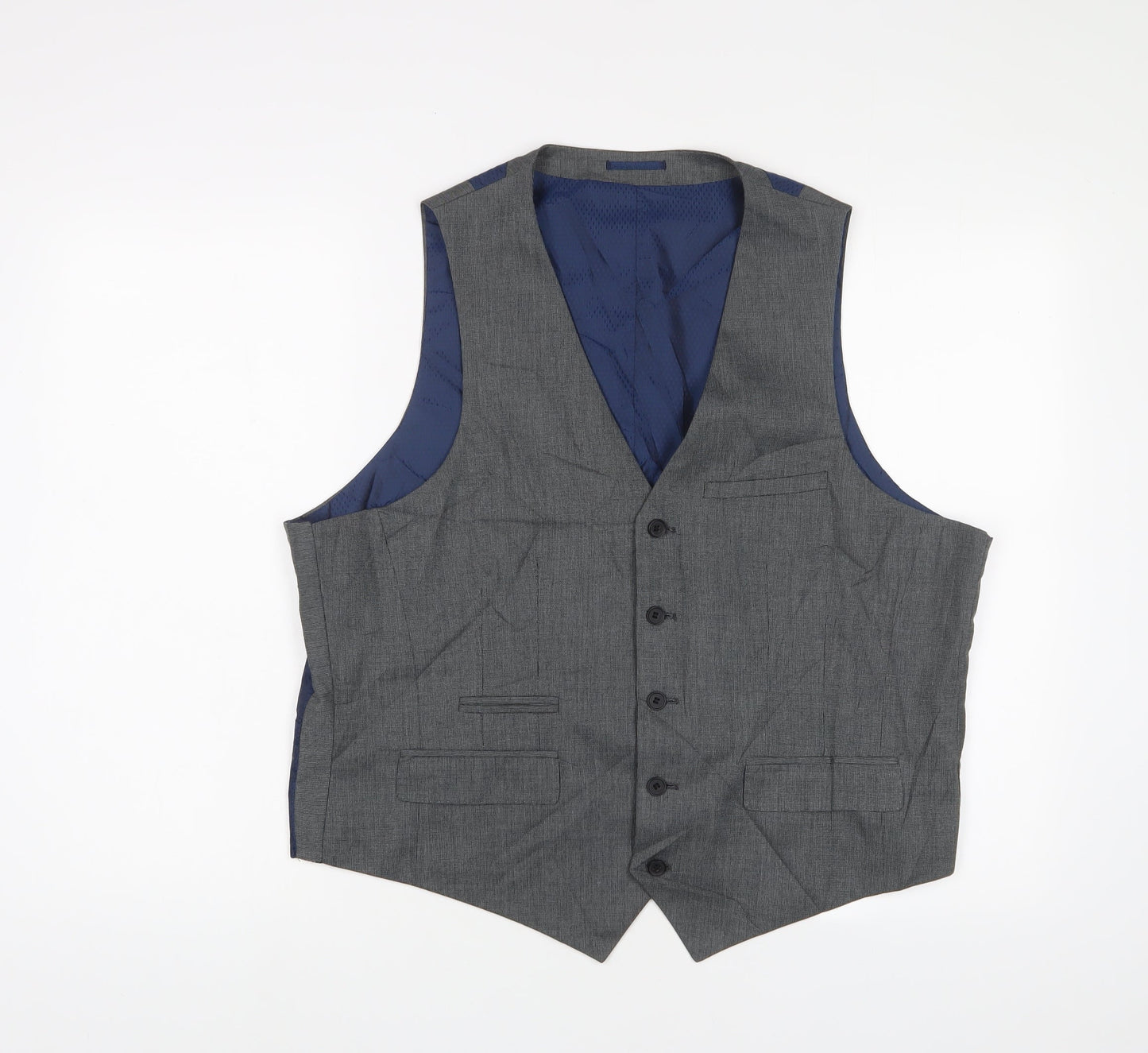 Fellini Mens Grey Polyester Jacket Suit Waistcoat Size 44 Regular