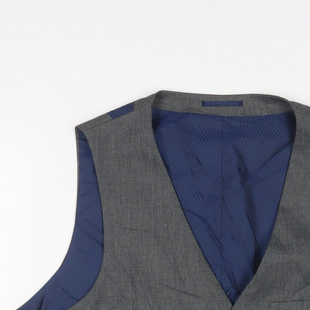 Fellini Mens Grey Polyester Jacket Suit Waistcoat Size 44 Regular