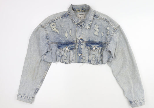 Additional front view of Denim & Co. women’s blue jacket, size UK 12, button