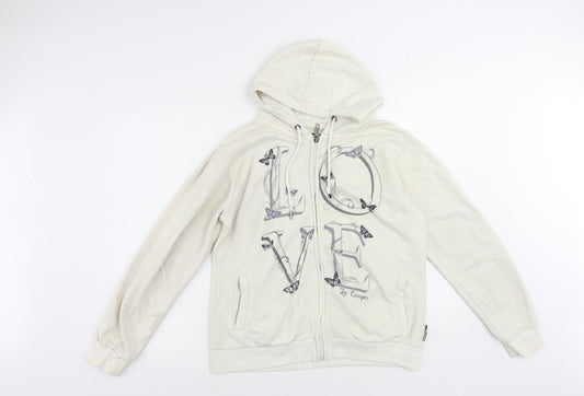 Lee Cooper Womens Ivory Cotton Full Zip Hoodie Size L Zip - Logo Vintage