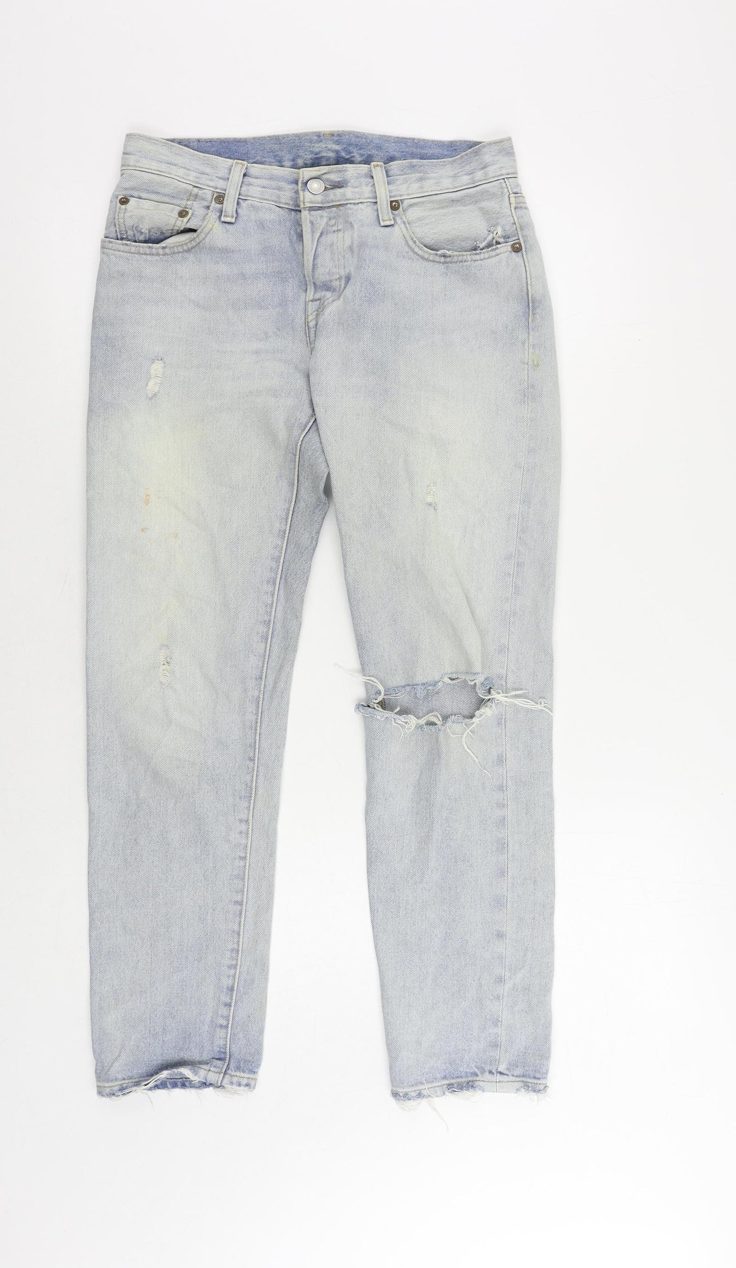 Levi's Womens Blue Cotton Straight Jeans Size 29 in L29 in Regular Button - Vintage