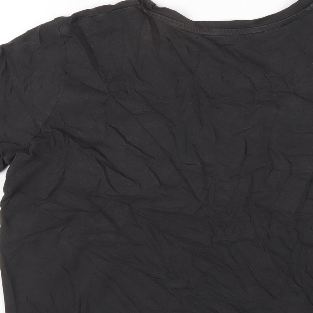 Mango Womens Black Cotton Basic T-Shirt Size S Round Neck