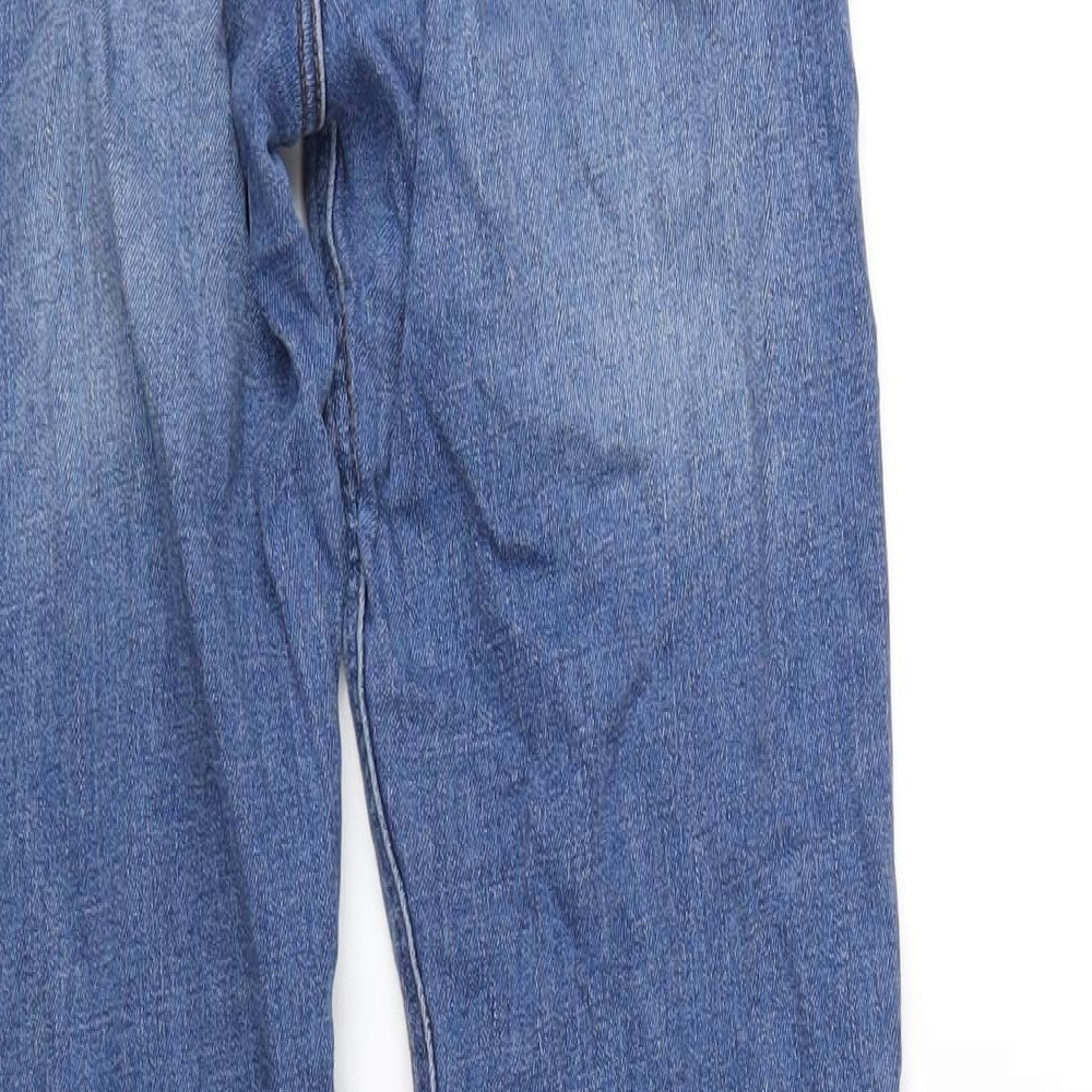 Brand and care label for Lee Cooper women’s blue cotton straight jeans, size UK 26, in, 33-inch leg regular zip
