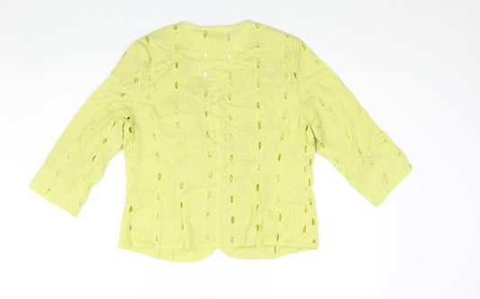 Adini Womens Green Geometric Jacket Size L Button - Embroidered Cut Out