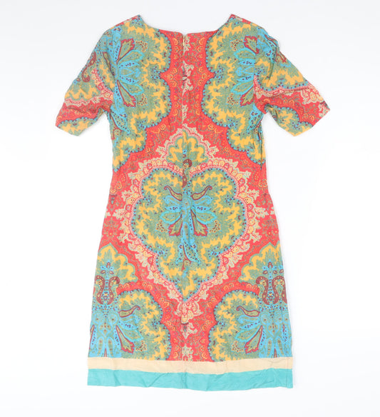Warehouse Womens Multicoloured Geometric Silk Shift Size 8 Round Neck Zip