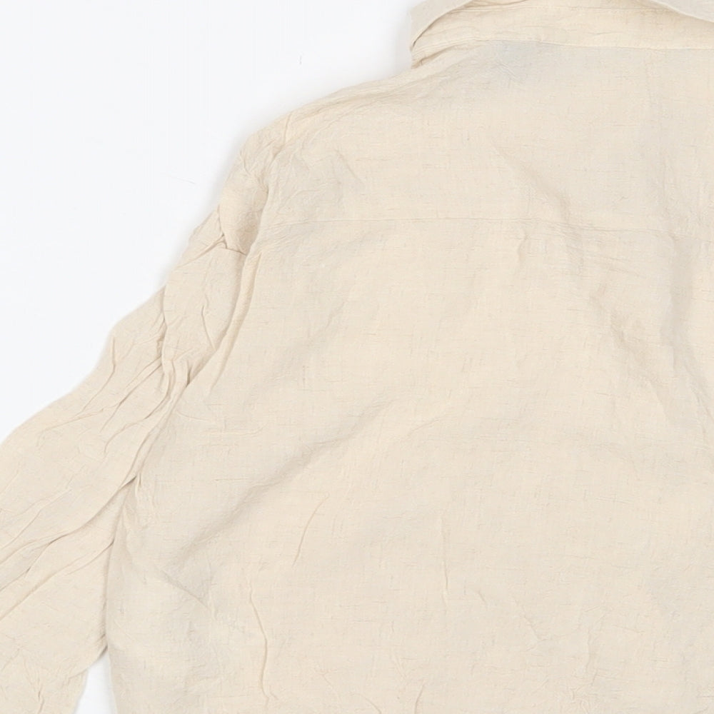 VERO MODA Womens Beige Linen Basic Button-Up Size S Collared