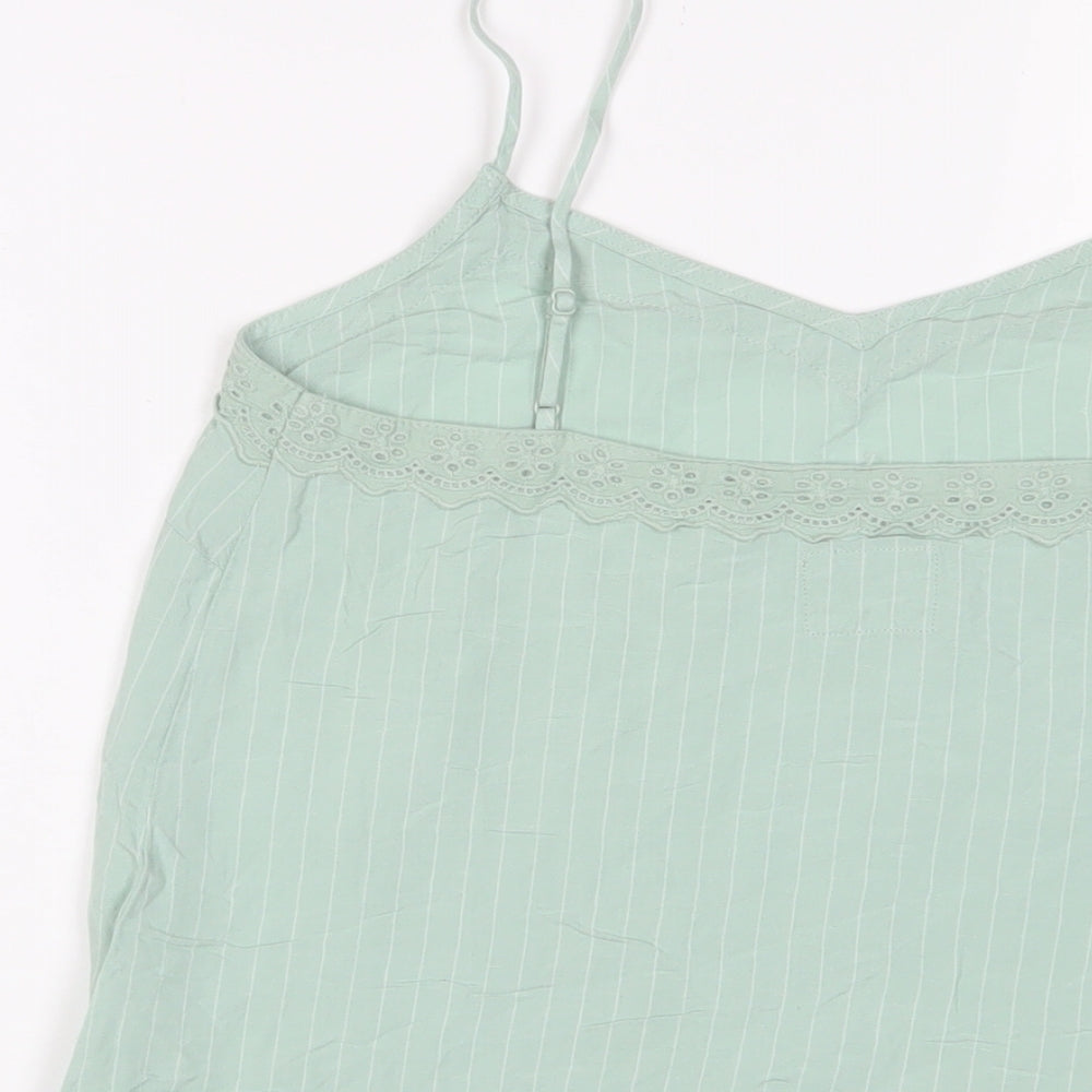 Marks and Spencer Womens Green Striped Viscose Camisole Tank Size 10 V-Neck - Embroidered
