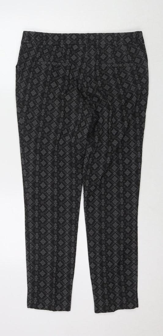 NEXT Womens Black Geometric Polyester Trousers Size 10 L27 in Regular Zip