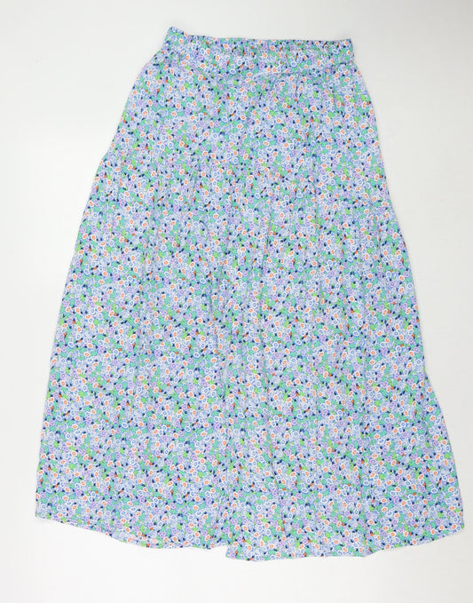 Marks and Spencer Womens Multicoloured Floral Viscose A-Line Skirt Size 8 - Side Slit(s)