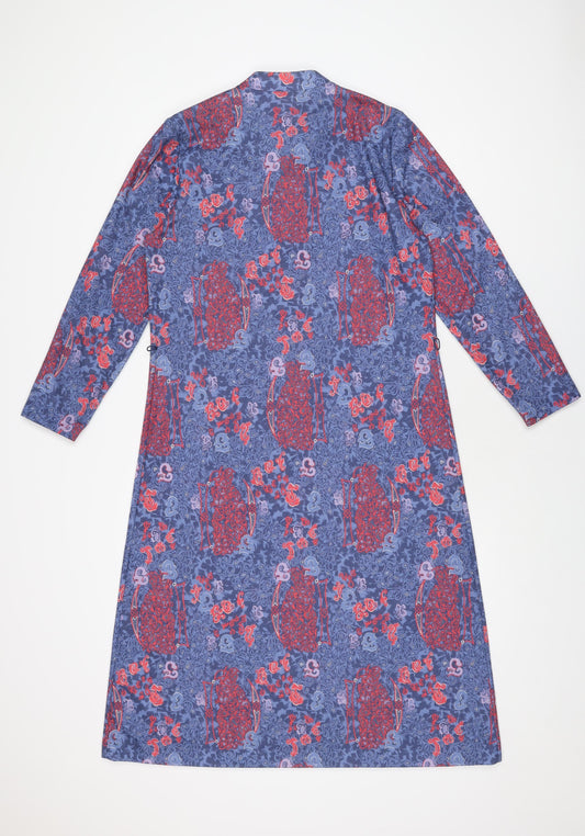 Richard Stump Womens Blue Geometric Polyester Shift Size 14 Round Neck Button