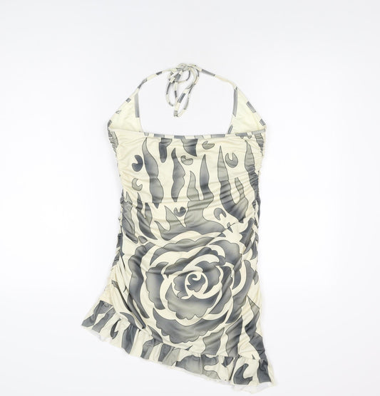 The Kript Womens Ivory Geometric Polyester Mini Size L Halter Tie