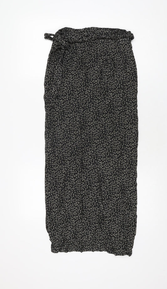 Clothing Specialist Womens Black Geometric Polyester Wrap Skirt Size L Tie