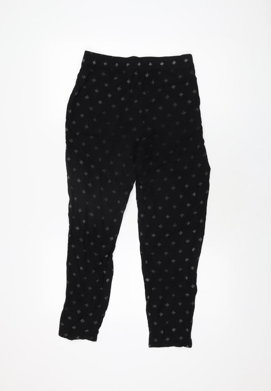 H&M Womens Black Geometric Viscose Trousers Size 12 L25.5 in Regular