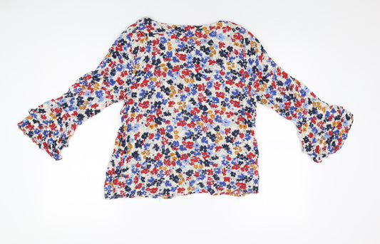 Falmer Heritage Womens Multicoloured Floral Viscose Basic T-Shirt Size 12 V-Neck