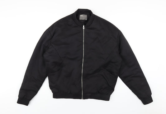 Additional front view of ASOS men’s black bomber jacket coat, size S, zip
