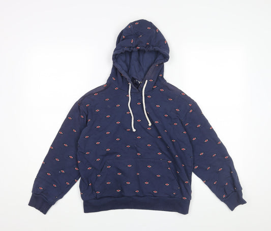 Umbro Womens Blue Geometric Cotton Pullover Hoodie Size XS Pullover - Drawstring Back Logo