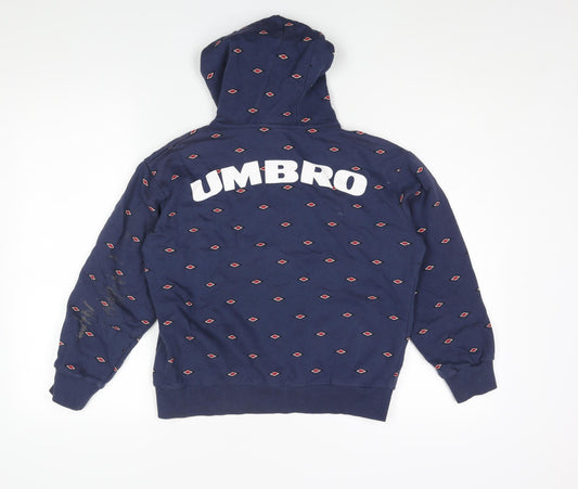 Umbro Womens Blue Geometric Cotton Pullover Hoodie Size XS Pullover - Drawstring Back Logo