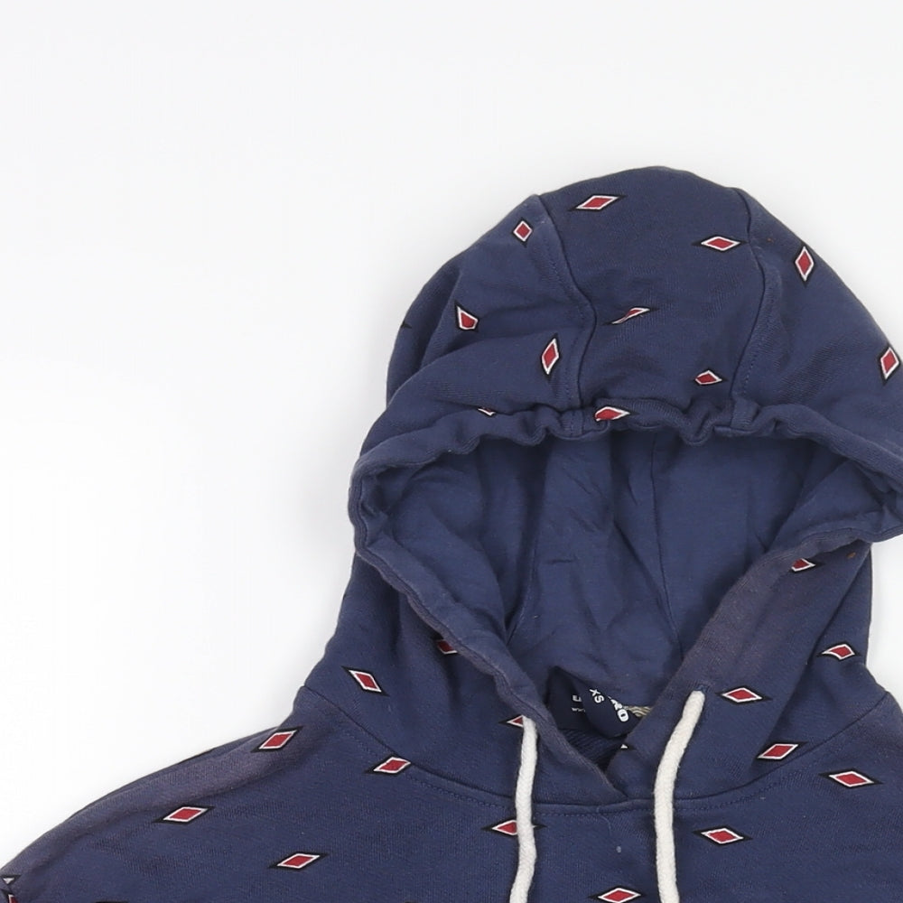 Umbro Womens Blue Geometric Cotton Pullover Hoodie Size XS Pullover - Drawstring Back Logo